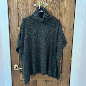 LOFT Dark Green Sparkly Short Sleeve Knit Turtleneck Poncho Sweater Medium NWT